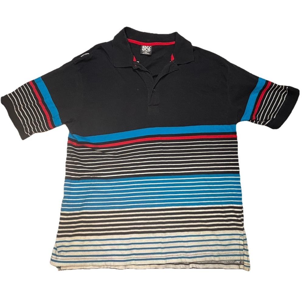 Enyce Sean Combs Polo Shirt‎ Men's 2XL Black Blue Red Striped Y2K
